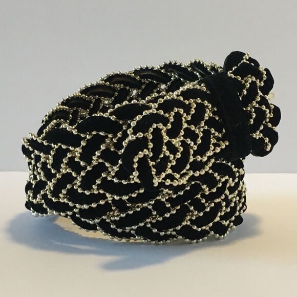 Vintage Amanda Smith Womens Belt Black Felt and Thin Gold Beading Woven Size S/M main image 6